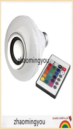 무선 E27 12W Bluetooth 원격 제어 미니 스마트 LED 오디오 스피커 RGB 컬러 라이트 따뜻한 전구 음악 램프 5709227