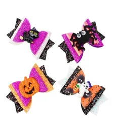 Hårtillbehör Halloween Glitter Bow Barrettes Pumpkin Ghost Spider Hair Clips Children Cartoon Hairpin9458442