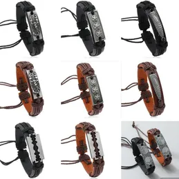 100% Leather Bracelet Skull Head Small blade Pentagram scorpion Wave pattern Charm Men Bracelet Alloy Bracelet Fine Jewelry Leather For Unisex