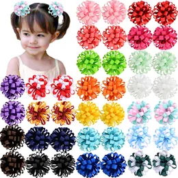 40Pcs Cute Hair Ball Flower Grosgrain Ribbon Fully Lined Hair Clips for Baby Girls Toddlers and Children 20 Colors in Pairs 240223