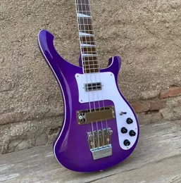 Custom Rickenback Style 4003 Electric Bass Guitar, Transparent Purple, Basswood Body, Maple Neck