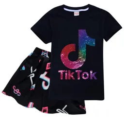 Tik Tok مجموعة جديدة ل Big Boy Girl TrackSuit Clothes Attress Winter Tiktok Kid مقنعين طباعة SweatshirtDress2PC Suit 12 Colors5246092