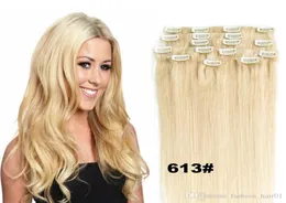 70G 100G 120G Blond Czarny Brąz Brązowy Silk Prosty Brazylijski Indian Remy Clip w ludzkich włosach 9725895