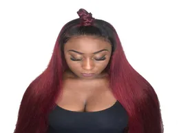 Ombre Burgundy Straight Glueless Lace Front Wig 가발 버진 머리 브라질 2 톤 컬러 1B 99J Baby Hair4291822와 인간의 머리 가발