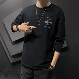 Men Autumn Tshirt Long Sleeves O Neck Loose Simple Style Pullover Warm Casual Solid Color Shirt for Daily Wear 240226