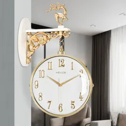 Relógios de parede Relógio Europeu Nordic Home Decor Retro Design Moderno Sala de estar Decoração Arte Dupla Face Relógio Pendurado