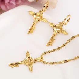 Modna naszyjnik z zestawu kolczyki dla kobiet prezent solidny drobny złoty gf Kluczowy wzór Naszyjnik Zestawy biżuterii