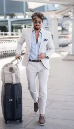 Suits Erkekler Yaz Takımları 2 Parça Fildişi Düğün Partisi Yemek Yemeği Formal Blazer Setler İki Parçayı (Ceket+Pantolon) Conjuntos de Chaqueta