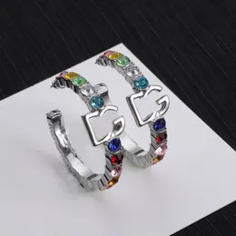 Trendige versilberte bunte Kristall-Creolen baumeln Kronleuchter-Buchstaben-Anhänger-Ohrstecker für Damen, klassischer Marken-Designer-Schmuck, hochwertiges Geschenk