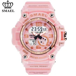 Smael Women Sport Digital Watch Electronic Quartz Dual Core Display LED Vattentäta klockor Casual Student Wristwatch Girl Clock 20284Q