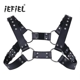 Belts IEFiEL Sexy Men Lingerie Faux Leather Adjustable Body Chest Harness Bondage Costume With Buckles For Men's Clothing Acc205p