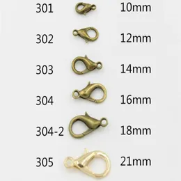 HELA 1000PCS IMITATION RHODIUM PLATERAD 10mm 12mm 14mm 16mm 18mm 21mm 23mm 24mm Zinc Eloy Lobster Clasps Hooks Smycken Findi228s