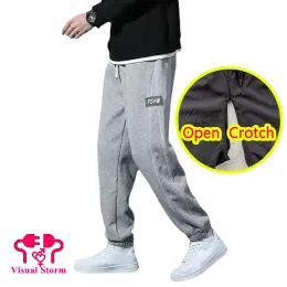 Pantaloni pantaloni a cavallo aperto maschile sexy con cerniera nascosta mutandine gamba larga gamba senza piede streetwear casual fitness gay outdoor sex brouser erotico