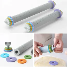 YOMDID Nonstick Fondant Roller Geprägte Nudelholz Silikon Kuchen Gebäck Einstellbare Teig Backen Nudeln Backformen Werkzeuge 240226