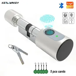 Tuya App Fingerprint Lock Euro Cylinder Electronic Smart Door Lock RFID بطاقة RFID Bluetooth دخول بدون مفتاح قفل المنزل الذكي 240301