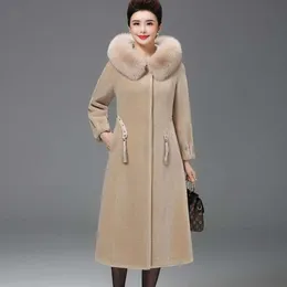 Fox Collar Hooded Particle Sheep Cut Velvet Women's Long Knee Length Korean Version Haining Fur Integrated Coat 983286