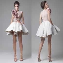 Novo krikor jabotian vestidos de cocktail curtos impressionantes babados 3d artesanal apliques florais vestidos de festa noite modesto elegante vest261c