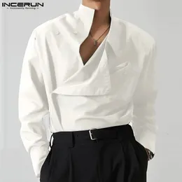 INCERUN Tops Korean Style Mens Diagonal Placket Solid Simple Allmatch Blouse Fashion Casual Long Sleeved Shirts S5XL 240307