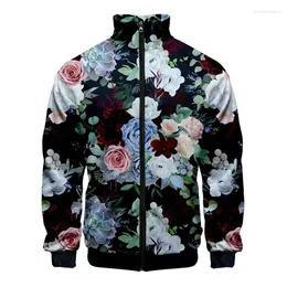 Jaquetas masculinas D Impresso Plantas Flor Jaqueta para Homens Outdoor Street Oversized Casaco Floral Padrão Zipper Mulheres Crianças Roupas