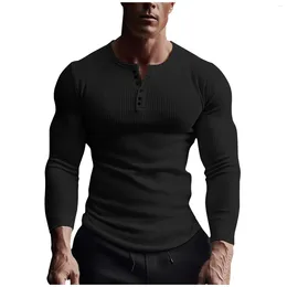 Herren-T-Shirts, Rundhals-Knopf, Langarm-Shirt, lässig, modisch, einfarbig, koreanische Bewertungen, viele Kleidungsstücke, Sudaderas Para Hom