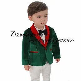 Fashion Boys Suit Velvet Jacket Pants 2 Piece Set Wedding Tuxedo Shawl Collar Kids Blazer Slim Fit Complete Outfit 240226