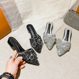 Mingman 여자 신발 샌들 J292-2 워터 다이아몬드 작은 향기 스타일 낮은 힐 바오토 반 슬리퍼 패션 슈즈 여름 아웃웨어