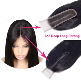 Deep Long Parting 6x2 Brazilian Straight Hair Lace Closure Middle Part Peruvian Malaysian Indian Cambodian Virgin Remy Human Hair 5462186