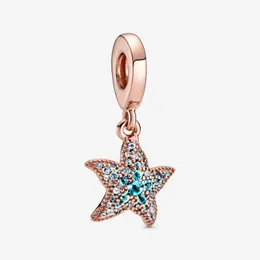 Nowy przylot 100% 925 Sterling Srebrny Blask Starfish Dangle Charm Fit Oryginalna europejska bransoletka biżuteria Accessor297f