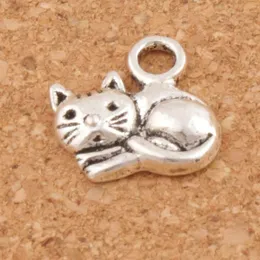 Liegende Katze Spacer Charm Perlen Anhänger 200 Stück Lot Schmuck 14x14 mm Antik Silber Legierung Handgefertigter Schmuck DIY L1153337b
