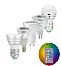LED LAMP RGB RGBW 3W E27 E14 GU10 MR16 Spotlight Bulb Silver Brightness Bombillas قابل للتعديل مع وحدة التحكم عن بُعد IR 16 ألوان C6204466