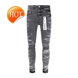 Purple Brand Mens Jeans Wrinkled Grey Fashion Pants Mens Purple Jeans Streetwear Ripped Long Pants KK