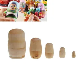 5 teile/satz Unlackiert DIY Blank Holz Embryonen Russische Matroschka Puppen Spielzeug Kinder Geburtstag Geschenk Party Supplies2021276358351