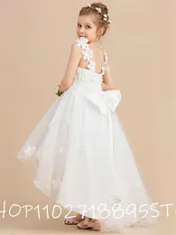 Glitter cekins Flower Girl Dress Princess Bow Sleeves Wedding Party Pierwsza komunia 240309