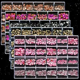 24Grid Mix Pink Champagne Crystal Nail Rhinestones Flatback Luxury Diamond Gems 3D Glass Charms för DIY Nail Art Decorations 240307