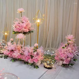 Decoração de festa rosa artificial flor linha arranjo decoração casamento arco fundo estrada chumbo rosa peônia hortênsia mix