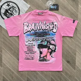 Pembe Tshirt Cehennem Yıldız Gömlek Tasarımcısı T -Shirt Boys Piting Tshirts Grafik Tee Hellstarrappe Erkek Kadın Tshirt Rapçi Yıkanmış Gri Siyah Ağır Zanaat Casaul Street Giyim