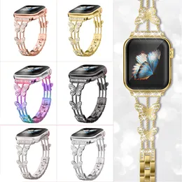 Pulseira de joias com corrente de metal borboleta pulseira de diamante pulseira de ligação pulseira para Apple Watch série 3 4 5 6 7 8 9 iWatch 40mm 41mm 44mm 45mm