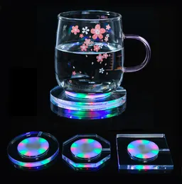 LED Coaster Cup Holder Mug Stand Light Acrylic Drink Beer Cocktail Glass Colorful Glow Lights for Bar Party Table Decor6236782