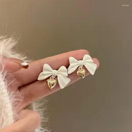 Brincos de garanhão moda bonito bowknot conjunto para mulheres meninas elegante coração pérola cristal jóias 2024 acessórios na moda
