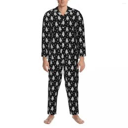 Men's Sleepwear Whimsical Christmas Tree Autumn Snowflake Casual Oversize Pajama Sets Male Long Sleeve Warm Home Design Nightwear