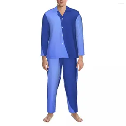 Мужская одежда для сна, двухцветная пижама Ocean, мужская синяя текстура, удобная повседневная весенняя повседневная свободная пижама большого размера, индивидуальный комплект