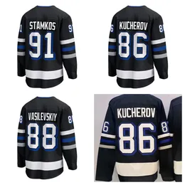 2024 Tampa Bay terza maglia Kucherov 86 Stamkos 91 Vasilevskiy 88 punti 21 maglie da hockey nero S-XXXL cucita maglia da uomo