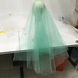 Veli da sposa punta delle dita verde menta Velo da sposa personalizzato in tulle morbido nylon taglio vivo 70 diametro velo circolare a due strati con Co291d