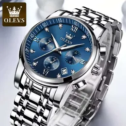 Hot Olevs Mens Watches Mirror Original Quartz Watch For Man Watertproof Luminous Rostly Steel Wristwatch Male Week Datumtimmar