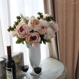 Fiori decorativi Fiore artificiale a 13 teste in stile europeo Nucleo peonia Celebrazione del matrimonio Soggiorno Tavolo da pranzo di casa Forniture finte