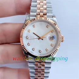 BPF Unisex Watch Rose Gold 36mm Mens Ladies Watches Mother of Pearl Dial Automatic 2813 Fluted Bezel Jubilee Steel 126233 BP Factory Wristwatches