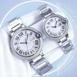 Assista AAA Mens Watch Designer Mulher Relógio 36mm 40mm Mostrador Branco Dupla Linha Diamante Moldura Hardlex Moda Azul Relógio Completo Aço Dobrável Fivela Casal Relógio