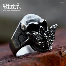 Küme halkaları Beier 2024 Moda Paslanmaz Çelik Kafatası Güve Halkası Acherontia Lachesis Gotik Biker Böcek Erkek Takı Damağı