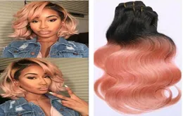 New Arrival Pink Hair Ombre Human Hair Brazilian Body Wave 3 Bundle T1B Pink Rose Gold Colored Brazilian Hair Body Wave 3pcs7172924