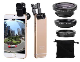 Kit di obiettivi per fotocamera universali 3 in 1 Obiettivo grandangolare Macro Fisheye Lenti per telefoni cellulari Fish Eye Lenti per microscopio per smartphone8268599